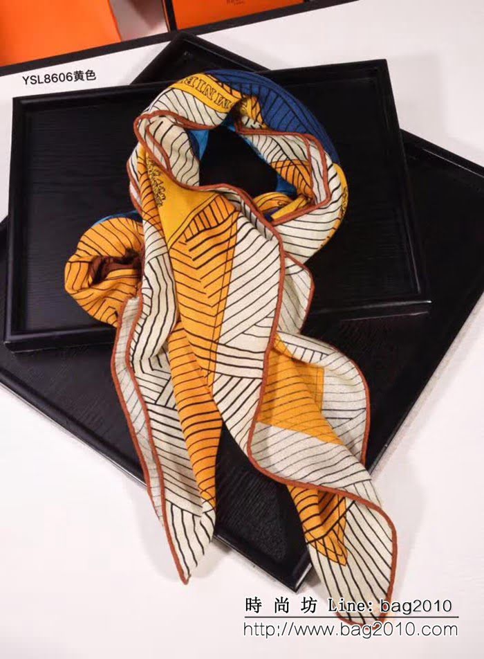 HERMES愛馬仕專櫃原版18年最新款真絲羊絨圍巾 YSL8606 LLWJ6385